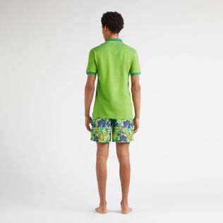 Men Organic Cotton Polo Shirt Solid Chive back worn view