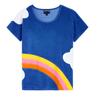 Women multicolor clouds t-shirt - Vilebrequin x JCC+ - Limited Edition Sea blue front view
