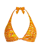 Top de bikini anudado al cuello con estampado Palm Leaves para mujer Mango vista frontal