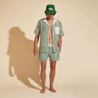 Men Linen Bowling Shirt HS Stripes - Vilebrequin x Highsnobiety Garden details view 1