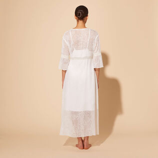 Vestido largo de seda con estampado Paisley para mujer Blanco tiza detalles vista 4