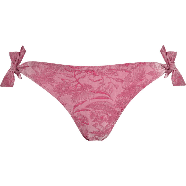 Braguita De Bikini Con Tiras De Atado Lateral Y Estampado Floral De Jacquard Para Mujer - Traje De Baño - Flamme - Rosa
