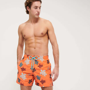 Men Swim Shorts Embroidered Ronde Des Tortues - Limited Edition Guava front worn view