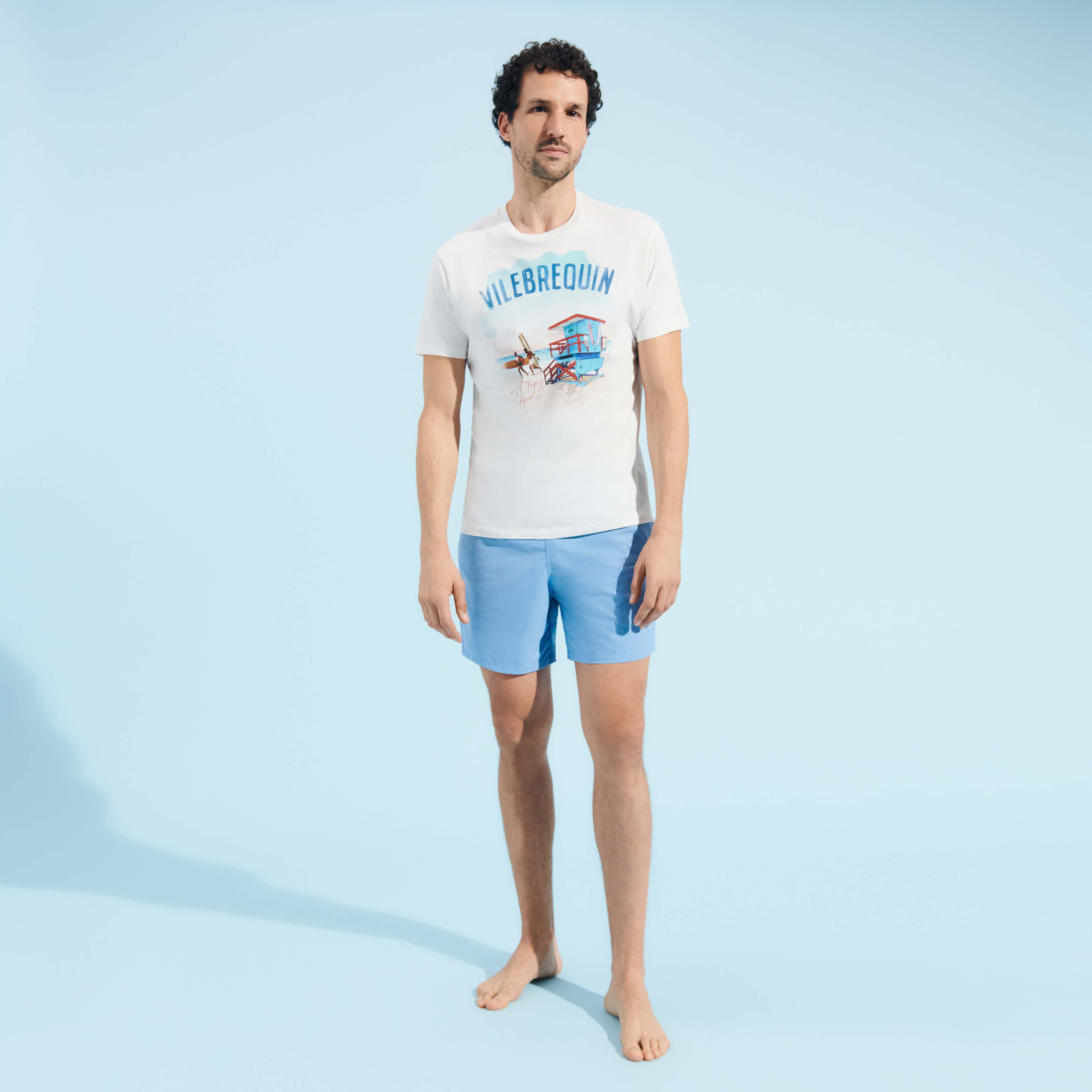 Vilebrequin Men s Malibu Lifeguard House Graphic T Shirt Off White Size XXXL
