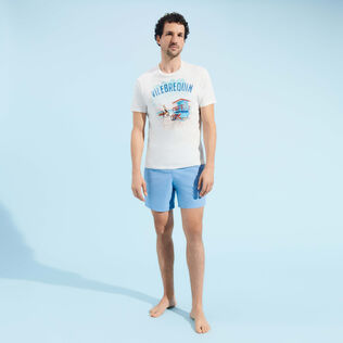 Camiseta de algodón con estampado Malibu Lifeguard para hombre Off white vista frontal desgastada