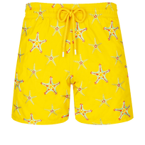 Men Swim Trunks Embroidered Starfish Dance - Limited Edition Sunflower front view