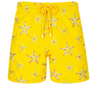 Men Swim Trunks Embroidered Starfish Dance - Limited Edition Sunflower front view