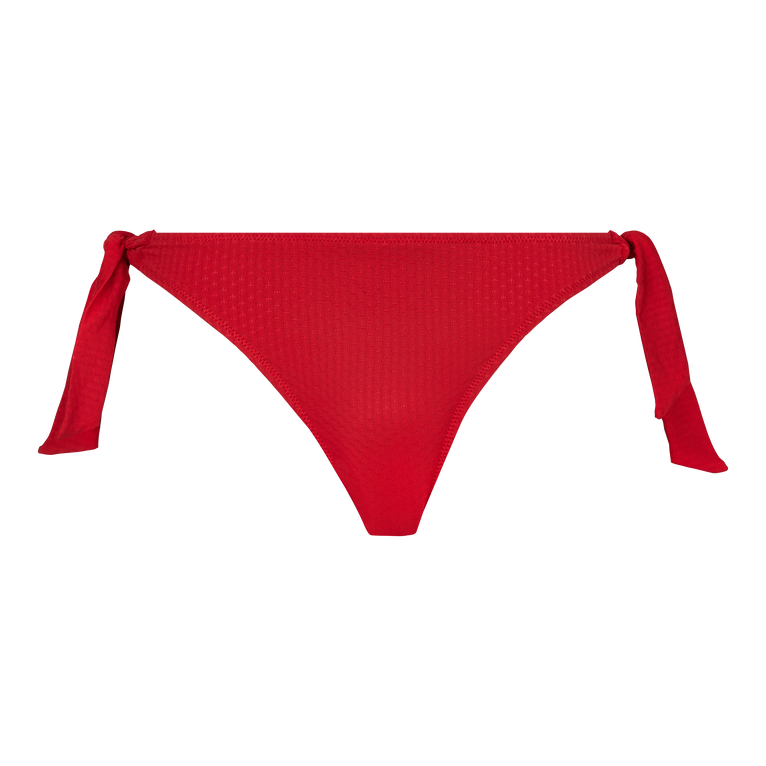 Slip Bikini Donna Con Laccetti Laterali Plumetis - Costume Da Bagno - Flamme - Rosso