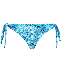 Braguita de bikini con tiras de atar en los laterales y estampado Flowers Tie & Dye para mujer Azul marino vista frontal