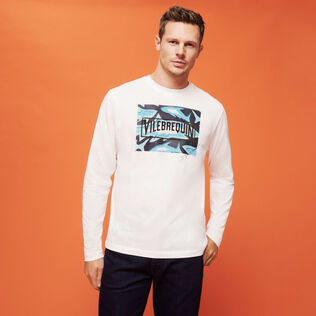 T-shirt en coton homme imprimé Requins 3D Off white vue portée de face