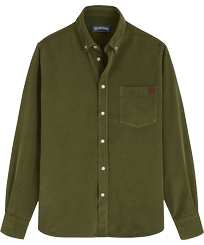 Men Corduroy Shirt Solid Olive front view