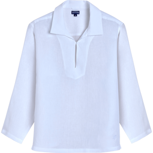 Unisex Linen Peajacket Solid- Vilebrequin x Ines de la Fressange White front view