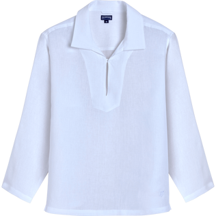 Camisa marinera en lino de color liso unisex de Vilebrequin x Inès de la Fressange Blanco vista frontal