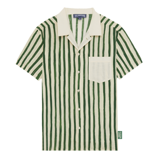 Camisa de bolos de lino a rayas HS para hombre - Vilebrequin x Highsnobiety Garden vista frontal