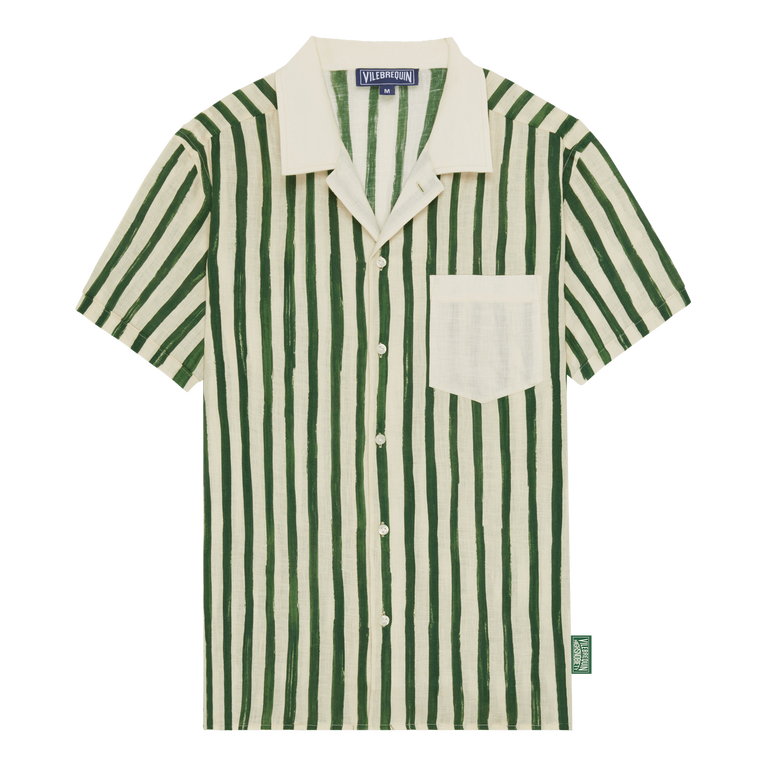 Chemise Bowling En Lin Homme Hs Stripes - Chemise - Charli - Vert