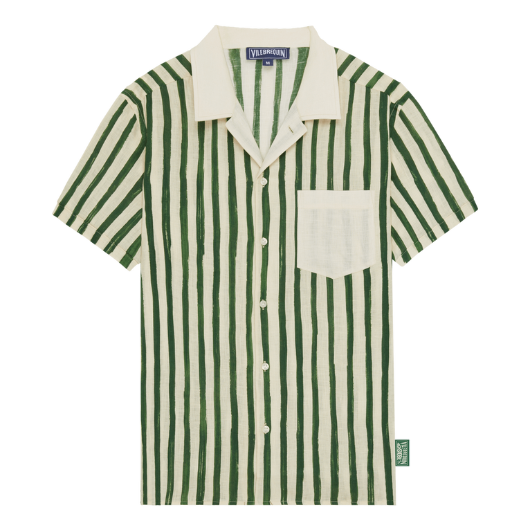 Camicia Bowling Uomo In Lino Hs Stripes - Vilebrequin X Highsnobiety - Camicia - Charli - Verde