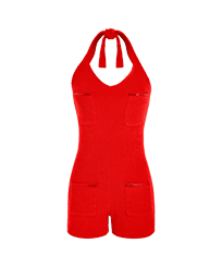 Tuta corta donna in spugna - Vilebrequin x JCC+ - Edizione limitata Papavero vista frontale