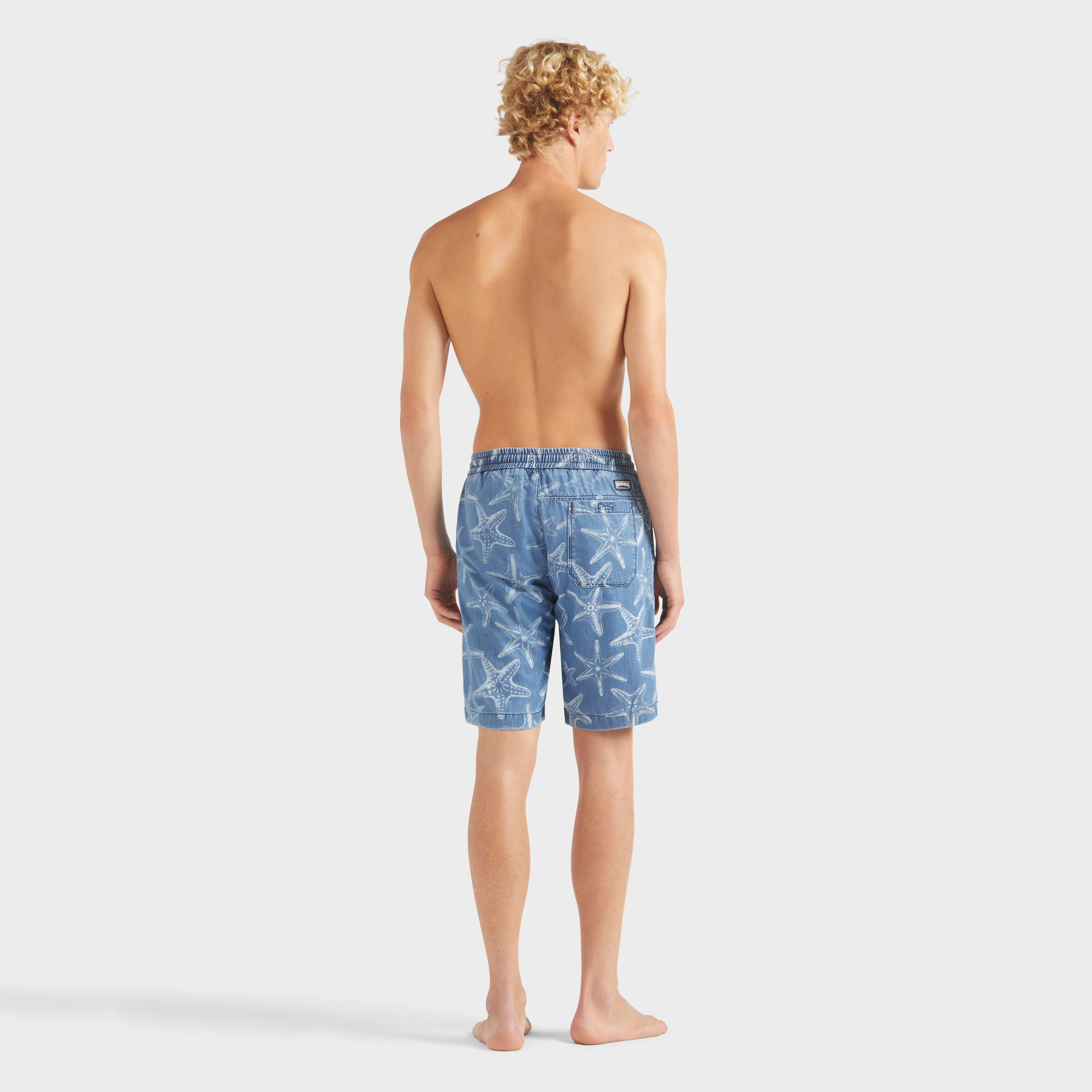 【YOURNUS】Woodies Cutting Bermuda Denim Men Denim Bermuda Shorts Starfish Light Denim Printed