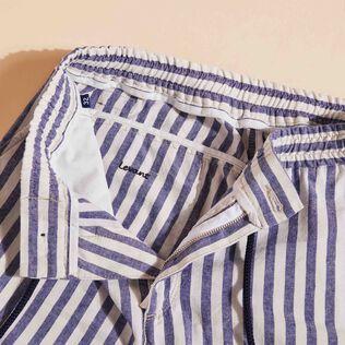 Men Striped Cotton Linen Bermuda Shorts Midnight details view 2