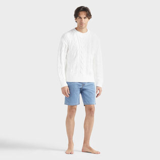 Men Cable-Knit Cotton Sweater White front worn view