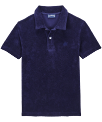 Boys Terry Polo Shirt Solid Navy front view