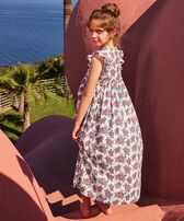 Vestido largo con estampado Provencal Turtle para niña Blanco vista frontal desgastada