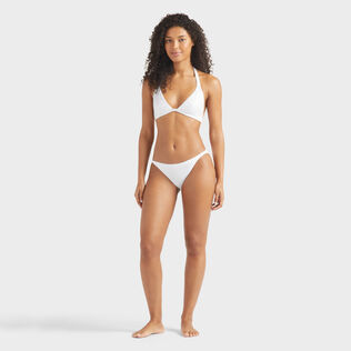Braguita de bikini de corte brasileño con strass para mujer Blanco vista frontal desgastada