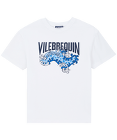 Camiseta de algodón orgánico con estampado Micro Ronde des Tortues Wave para niño Blanco vista frontal
