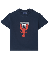 Baby Organic Cotton T-shirt Graphic Lobsters Navy front view