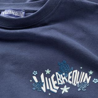 Camiseta de algodón orgánico con logotipo texturizado de efecto engomado en la espalda para niño Azul marino detalles vista 1