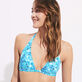 Top de bikini anudado al cuello con estampado Flowers Tie & Dye para mujer Azul marino detalles vista 2