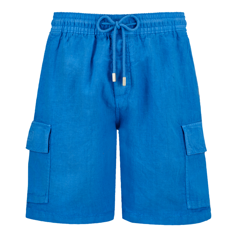 Einfarbige Leinen-bermudashorts Mit Cargotaschen Für Herren - Baie - Blau