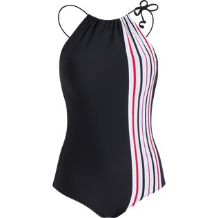 Women High Neck One-piece Swimsuit - Vilebrequin x Ines de la Fressange Navy front view