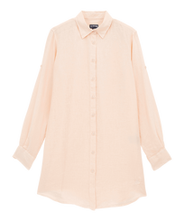 Women Long Linen Shirt Solid Cristal pink front view
