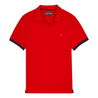 Men Cotton Pique Polo Shirt Solid Poppy red 正面图