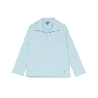 Men Wool Peajacket Shirt Micro Rayures Tailoring Blue topaz front view