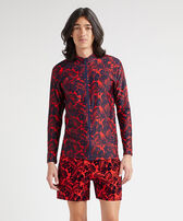 Men Zipped Long Sleeves Rashguard Flowers Poppy red front worn view
