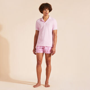 Polo en piqué coton organique homme uni Guimauve vue portée de face