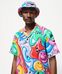 Men Linen Bowling Shirt Faces In Places - Vilebrequin x Kenny Scharf Multicolor front worn view