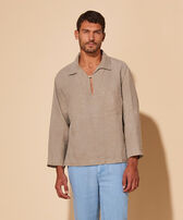 Men Linen Vareuse Mineral Dye Eucalyptus front worn view