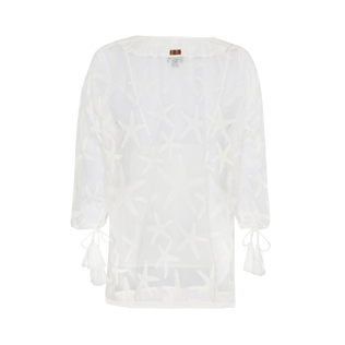 Camisa de seda de color liso para mujer Off white vista trasera