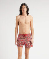 Men Stretch Short Swim Shorts Oursinades Poppy red front worn view