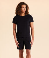 Unisex Terry T-Shirt Solid Black front worn view