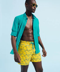 Men Swim Shorts Embroidered Gulf Stream - Limited Edition Sunflower front worn view