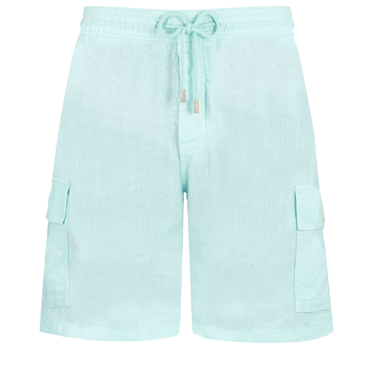 Men Linen Bermuda Shorts Cargo Pockets - Baie - Blue