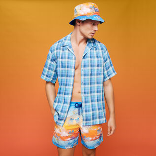Men Bowling Shirt Checks - Vilebrequin x The Beach Boys Navy details view 7