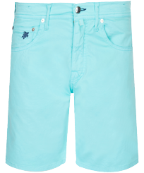 Men 5-Pocket Satin Cotton Bermuda Shorts Lagoon front view