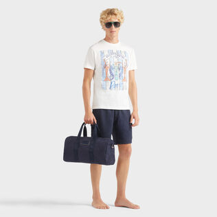 Men Linen Bermuda Shorts Cargo Pockets Navy details view 1