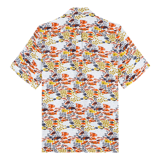 Fish Family Bowling-Hemd aus Leinen für Herren Weiss Rückansicht