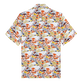 Camicia bowling uomo in lino Fish Family Bianco vista posteriore